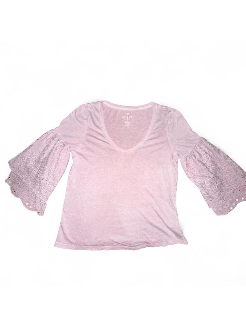 American Eagle soft & sexy dusty lavender eyelet sleeve top size medium